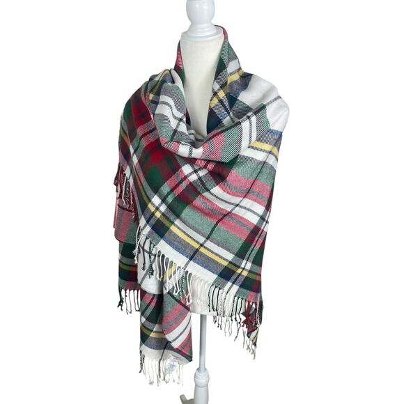 Pottery Barn Denver Plaid Scarf Shawl Fringe Size 50x60 Cozy Classic Timeless - Picture 2 of 9